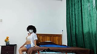 Busty mature flashes tits in student uniform