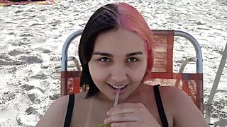 my beautiful pregnant belle seduces beach crowd with belly tease