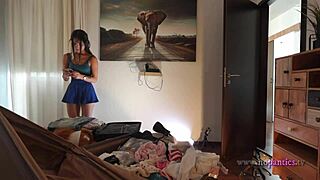 isn't she the sexiest teen in blue miniskirt, heels and panties you'll ever see?