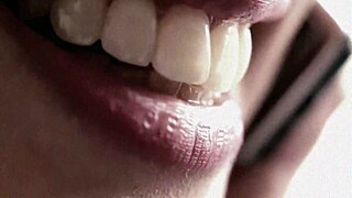 close-up babe lips tease and quiver in fetish play