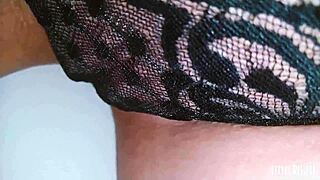 Naughty babe trembles fingering wet pink pussy in public restroom voyeur