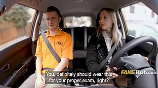 TATTOO BABE SUCKS INSTRUCTOR DICK IN MOVING TAXI