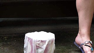 i love watching this plump milf smoke and piss wet pussy on street bench outdoors