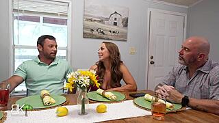 MILF Seduces Hung Stud Swallows Load While Hubby Takes Work Call