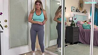 Curvy Milf Tabithaxxx Strips Out of Tight Gym Leggings in Bedroom Tease Haul