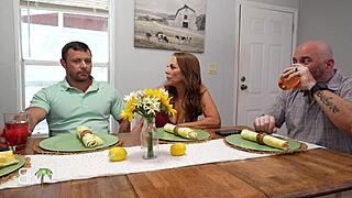 MILF Seduces Hung Stud Swallows Load While Hubby Takes Work Call