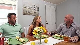 MILF Seduces Hung Stud Swallows Load While Hubby Takes Work Call