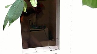 neighbor watches milf wife's intense outdoor naked shower handjob