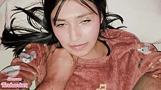 Step cousin's shaved pussy filled with massive creampie in pov missionary!