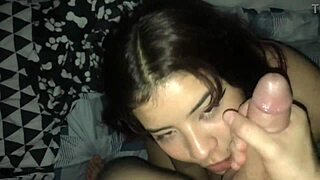 horny latina closeup sucks deepthroats and takes doggystyle creampie