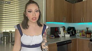 tiny maid begs for a raise with her big tits out!