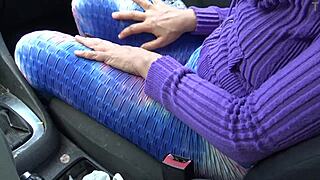 mature horny babe shows off hairy pussy to young stud close up