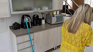 sexy vixen bends over teasing ass tits while cleaning kitchen sensually