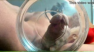 Slowmo cumshot sprays in water