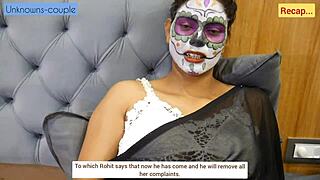 rohit groans loudly as divya's dirty feet stroke his throbbing cock expertly