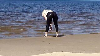 big leather ass struts beach heels teasing massive curves everywhere 😈