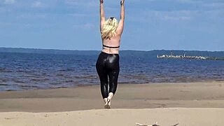 big leather ass struts beach heels teasing massive curves everywhere 😈