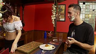 paige fox jumps counter for quick customer fuck dessert