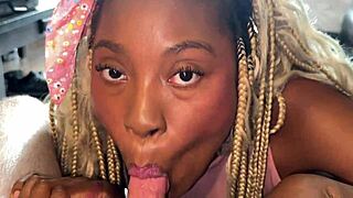 Tall tight ebony babe kara takes nate's huge interracial load