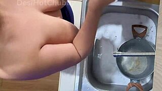 Horny Indian Maid Flashes Big Natural Tits On Webcam While Scrubbing Dishes Seductively
