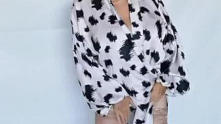 Mature busty milf's endless stockings heels tease