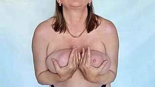 Mature busty milf's endless stockings heels tease