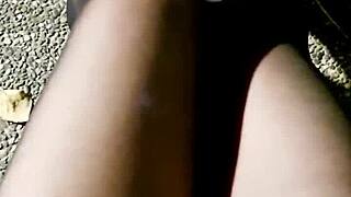 watch me stroke my shemale cock outdoors till i cum hard