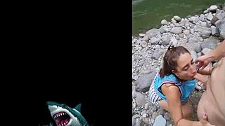 hot stepmom sneaks bareback fuck by the river
