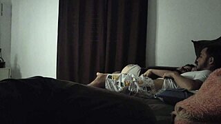 Tia sneaks onto couch for sneaky bareback pounding with tight ass ride 😈