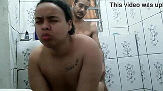 Fucking naughty shaved pussy slut in bathroom fills her with hot cum!