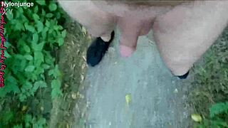 german exhibitionist alone naked in woods flashing pussy voyeur style