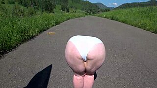 girlfriend straps milf's fat ass outdoors near car in pov