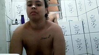 Fucking naughty shaved pussy slut in bathroom fills her with hot cum!