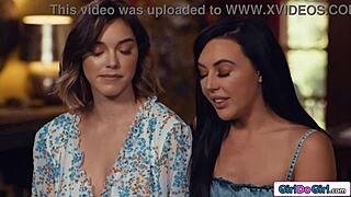 petite brunette babe kisses and licks hardcore with lesbian pornstar partner