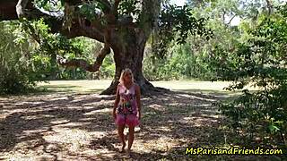 Ms paris catches park voyeurs for public shaved pussy action