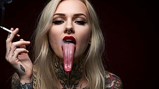 devilish babe smokes with lipstick fetish showing monster curves 😈💋