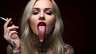 devilish babe smokes with lipstick fetish showing monster curves 😈💋