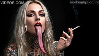 devilish babe smokes with lipstick fetish showing monster curves 😈💋
