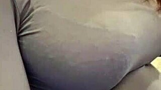 Milf unleashes milky natural tits from red bra tease!