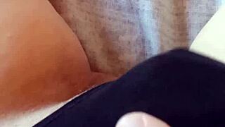 gretala slips into sexy black lingerie showing her sensual hairy bush oh yeah