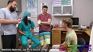 the canadian doctor inspects her mouth and teeth backstage