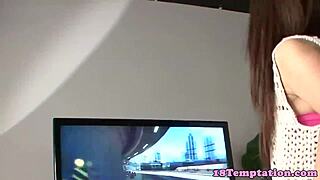 young amateur booty shakes while jerking thick cock pov