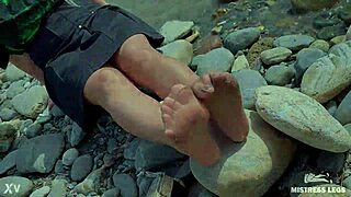 hey wanna stare at my cute tan nylon soles and toes right by the riverside?