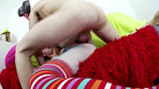 curvy blonde in stockings takes deep anal pounding