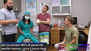 the canadian doctor inspects her mouth and teeth backstage