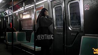 Mollyredwolf's sloppy blowjob from beautiful brunette stranger on crowded train