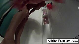 nikita von james soaps her big tits and pussy in sexy shower