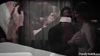 Confused young beauty surrenders to stepdad and stepmom's forbidden threesome urges with blowjobs and kisses