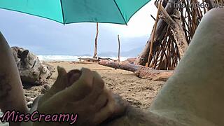 misscreamy, why handjob my cock so wildly on stormy public beach sex?