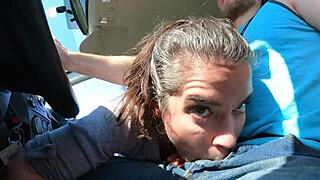 Lucky Uber Driver Feeds Brunette Wife Huge Cum Swallow